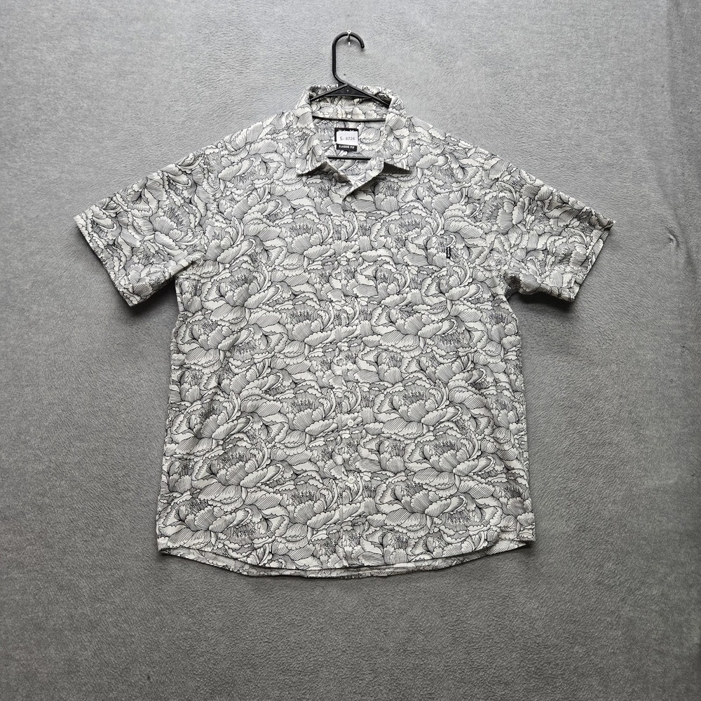 Hurley Men Button Up Shirt XL White Floral Classic Short Sleeve Logo